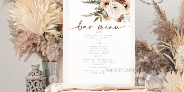 Boho drink bar menu template, Drinks Signs editable, Instant download Modern Table Signs Garden Wedding Menu Sign  Printable, WBoho10