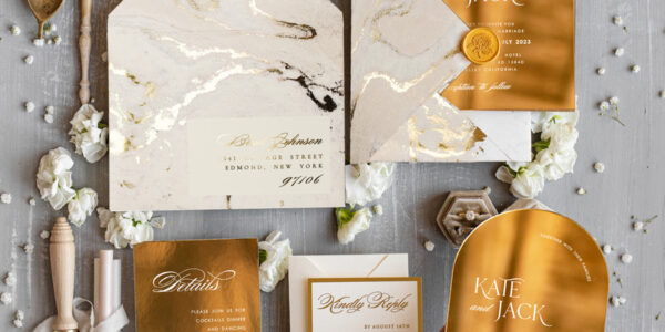 Luxury Gold Acrylic wedding invitation, Golden marble Wedding Invites, Arch Glamour Wedding Invitation Suite