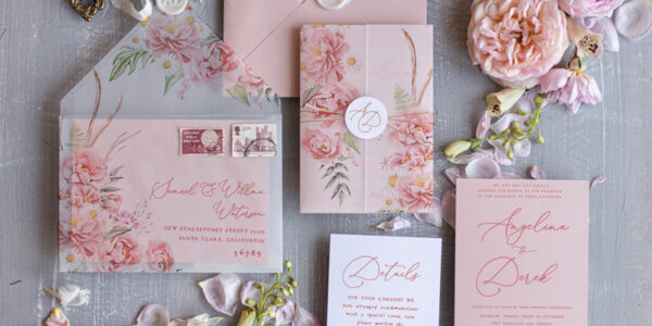 Romantic Floral Wedding Invitations, Elegant Blush Pink Wedding Invites With Vellum Cover, Glamour Pink Wedding Invitation Suite, Luxury Wedding Cards