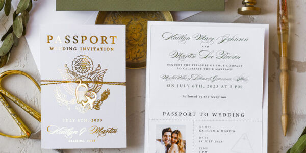 White Gold Passport Wedding Invitation, Golden Plane Wedding Cards  Boarding Pass,  Olive green Travel Passport Wedding Invitations  Abroad, Destination Wedding Invites