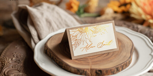 custom wording shiny gold wedding place card