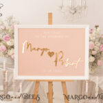 Blush and Gold Modern Acrylic wedding welcome sign, 3d Elegant wedding welcome signs – Wedding Reception Decor, Wedding Table Plan in White Frame, Wedding Decoration with golden letters – Reception Signage – Custom Ceremony Sign BpPXSet