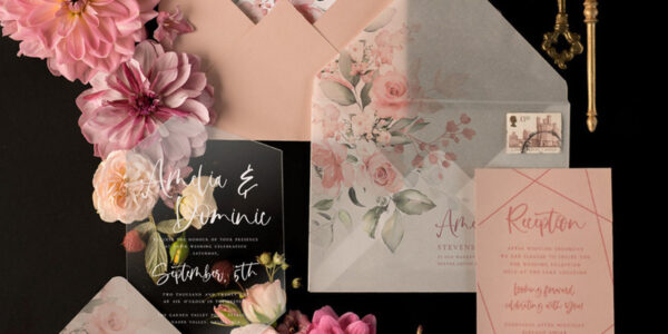 Romantic Floral Wedding Invites, Luxury Blush Pink Wedding Invitations, Elegant Geometric Wedding Cards, Handmade Vellum Wedding Stationery