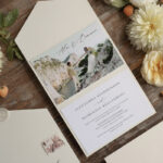 Elegant Tri Fold Wedding Invitations, Bespoke Nude Wedding Cards, Custom Photo Wedding Invites, Affordable And Modern Wedding Invitation Suite