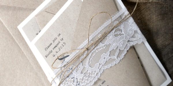 Recycled paper wedding invitations, eco paper wedding invitations, eco wedding invitations, eco paper, ecofriendly paper, recycled paper, handmade wedding invitations, affordable wedding invitations, cheap wedding invitations, calligraphy, black lettering, lace wedding invitations, lace belly band, lace wedding stationery, linen natural, linen natural twine, lace wedding accessories, white paper, white background, white card