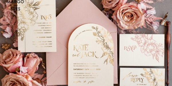 luxory Arch wedding invitation suite,  Glamour Wedding Invitations, gold and blush pink Wedding Invitations