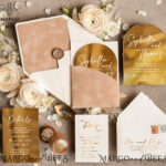Arch Gold Acrylic wedding invitation suite, Velvet Pocket beige Wedding Invites, Glamour Wedding Invitations