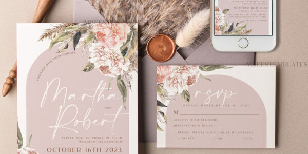 Rustic Ivory wedding Invitations Set and Electronic Wedding Invitation Template, Instant Download Printable Invites Home Printing, Simple Boho Wedding Invitation Card Set