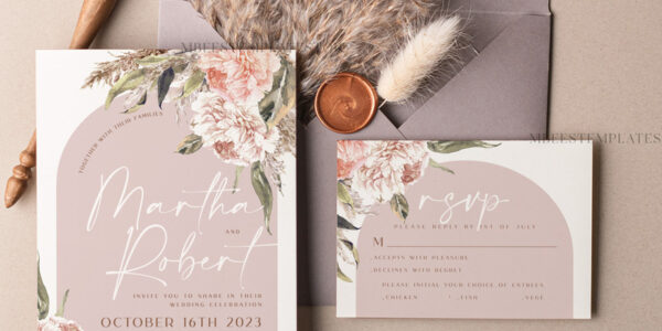 Rustic Ivory wedding Invitations Set and Electronic Wedding Invitation Template, Instant Download Printable Invites Home Printing, Simple Boho Wedding Invitation Card Set