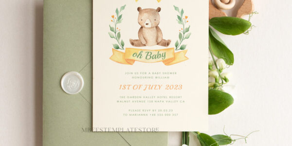 Rustic Baby Shower InvitationTemplate, Instant Download Printable Invites Home Printing, Simple Boho baby Boy and girl shower  Card Set