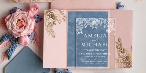 Elegant Wedding invitations light pink, Plexi Wedding Invitation Suite, Glamour Wedding Invitations pink and ice blue, Luxury Wedding Cards