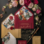 Luxury Acrylic Plexi Wedding Invitations, Glamour Golden Shine Wedding Invites, Vintage Floral Wedding Cards, Romantic Red And Gold Wedding Invitation Suite
