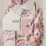 Floral Vintage Wedding Invitations, Elegant And Minimalistic White Wedding Invitation Suite, Delicate Pink Wedding Cards, Handmade Wedding Stationery