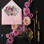 Vintage Floral Wedding Invitation Suite, Luxury Acrylic Plexi Wedding Invitations, Romantic Pink Wedding Cards, Glamour Golden Wedding Stationery