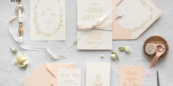 Minimalistic Peach Wedding Invitations, Elegant Nude Wedding Invites, Romantic Floral Wedding Cards, Modern Wedding Invitation Suite