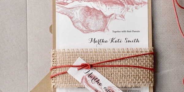 Beach Wedding invitations Seashells Wedding Invites destination wedding Cards with  burlap belly band