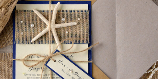 Beach navy Wedding invitations Starfish Wedding Invites destination wedding Cards with  tag and twine Eco envelope