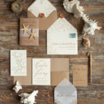 Beach  Wedding invitations Vellum bally band Wedding Invites with starfish Rustic Pocket Fold wedding Cards