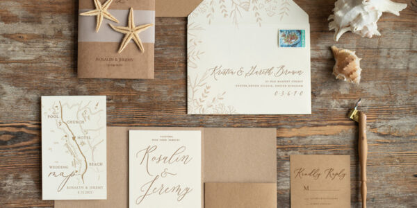 Beach  Wedding invitations Vellum bally band Wedding Invites with starfish Rustic Pocket Fold wedding Cards