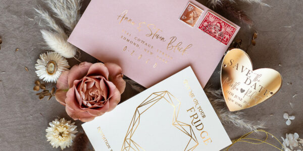 Personalised Gold Acrylic Heart Save the Date Magnet and Card, blush Pink Wedding Save The Dates Plexi Magnets, Wedding Boho Save The Date Cards
