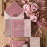 Luxury Velvet Wedding Invitations, Elegant Plexi Acrylic Wedding Invites, Glamour Blush Pink Wedding Cards, Golden Shine Wedding Invitation Suite