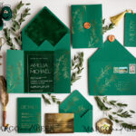 Stylish Eucaliptus Greenery Acrylic wedding invitation, Elegant Gold Green Wedding Invitations • Gold Emerald Green Wedding Invitation Suite • Luxury Modern wedding Cards