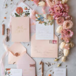 Vintage Floral Wedding Invitations, Romantic Blush Pink Wedding Invites, Elegant White Wedding Cards, Glamour Golden Shine Wedding Invitation Suite