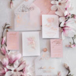 Luxury Mangolia Wedding Invitations, Glamour Golden Shine Wedding Invitation Suite, Elegant Blush Pink Watercolor Wedding Invites, Elegant Spring Wedding Cards