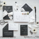 Minimalistic Black Wedding Invitations, Elegant White Wedding Invites, Bespoke And Modern Wedding Cards, Handmade Wedding Invitation Suite