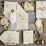 Handmade Wedding Invitations with Golden Mirror Acrylic Initials: Introducing the Golden Shine Wedding Invitation Suite