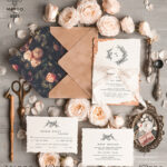 Custom Velvet Envelope: Elevate Your Wedding with Elegant and Personalised Fine Art Invitation Suite on Golden Deckled Edge Paper
