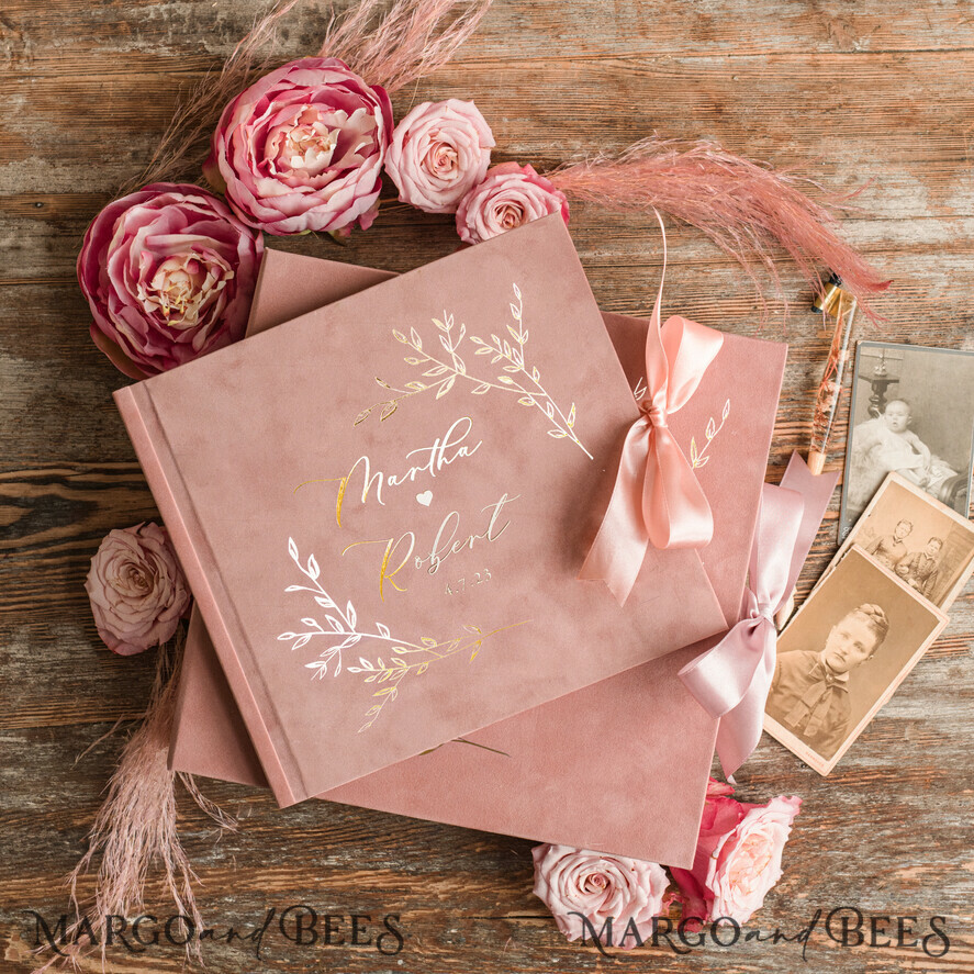 Luxury Blush Pink Instax velvet Wedding Guest Book Gold, Velvet photo box Instant Wedding Guest Book, Polaroid velvet Guest book Pink photo box Golden wedding