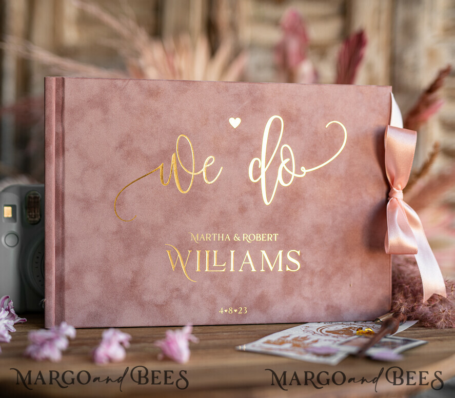 Luxury Blush Pink Instax velvet Wedding GuestBook Gold, Golden Large Instant Wedding Guest Book, Velvet Pink Polaroid velvet Guestbook