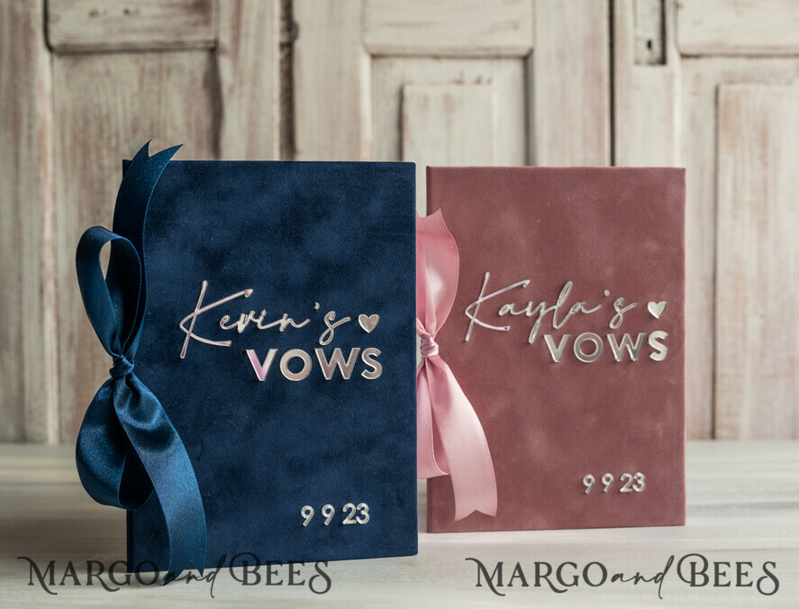 Bride and groom vow books, navy blue and blush wedding vow books, personalized vow booklets, his and her vow books, custom wedding vow cases, bridal shower gift