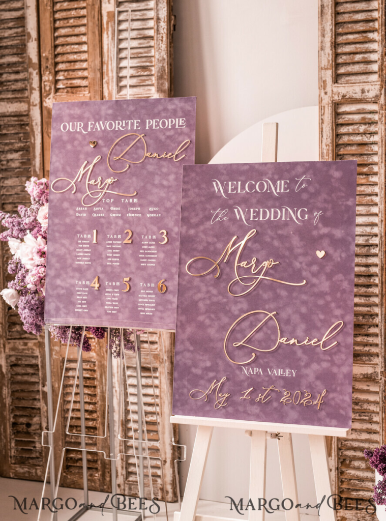 Velvet Mauve Wedding Welcome Sign, Dusty Rose GoldenWedding Decor, Personalised Wedding Sign, Purple Welcome Wedding Board MvS