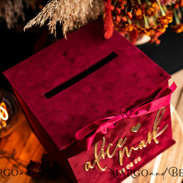 burgundy Card Box, Maroon Wedding Card Box with Lid, Marsala Wedding Money Box, Wedding Card Box with slot