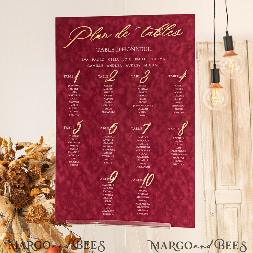 Burgundy Wedding Table Plan, Maroon velvet and Gold Modern Seating Chart, 3d Elegant Find Your Seat Seating Plan , Luxury Wedding Table Plan, Wedding Decoration with golden letters Marsala Golden Reception Signage Red Custom Ceremony Sign