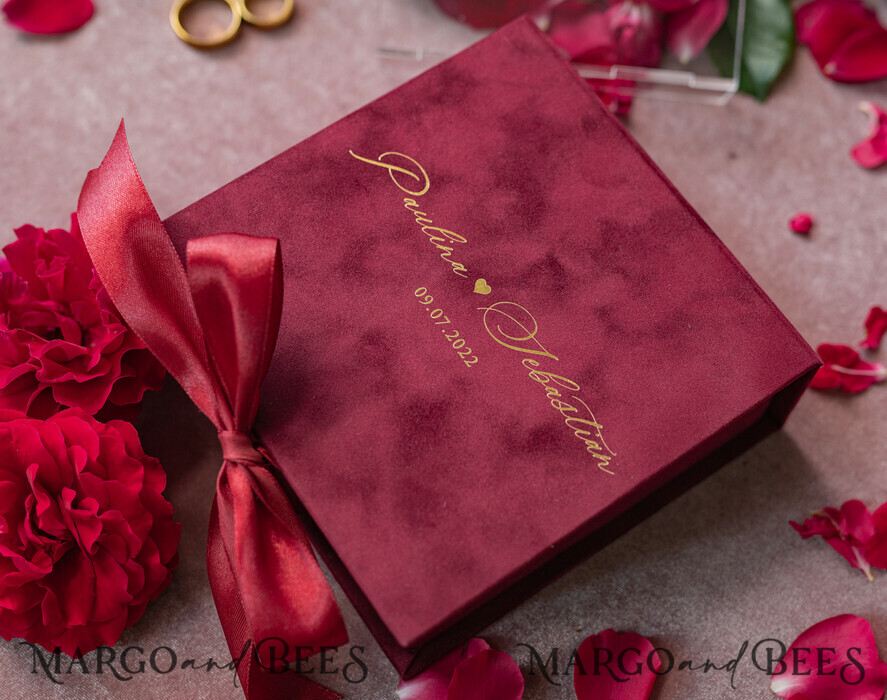 Luxury Velvet acrylic Wedding rings Box, Glamour Maroon and gold Wedding rings Box, Elegant Wedding Box velvet Burgundy Pink, Handmade Wedding rings Box