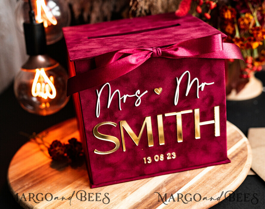 burgundy Card Box & arch acrylic sign , Maroon Wedding Card Box with Lid, Marsala Wedding Money Box, Wedding Card Box with slot cards & gift Arch acrylic sign set