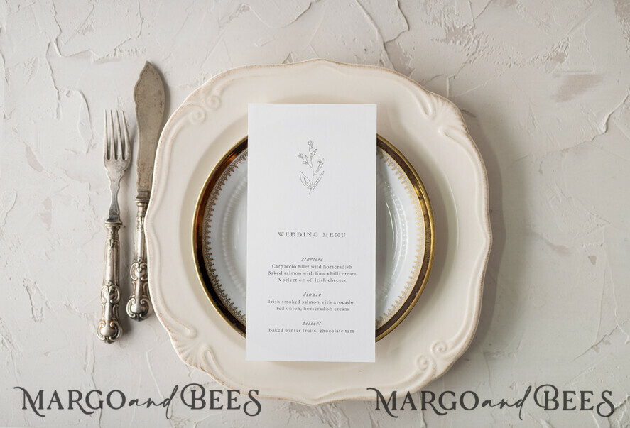 Minimalistic White Wedding Menus, Elegant Modern Wedding Menu Cards, Aesthetic Wedding Dinner Menu, Modern Wedding Menu, Delicate Classic, Elegant Wedding Menu