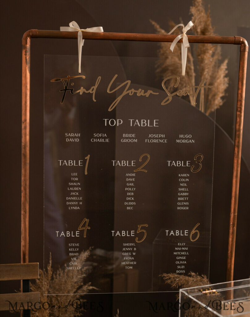 Acrylic Arch Table menu, Clear Acrylic and gold Sign, Gold Plexi Table Numbers, Luxury Wedding Table Decor, Wedding Signage Golden table numbers, editable text