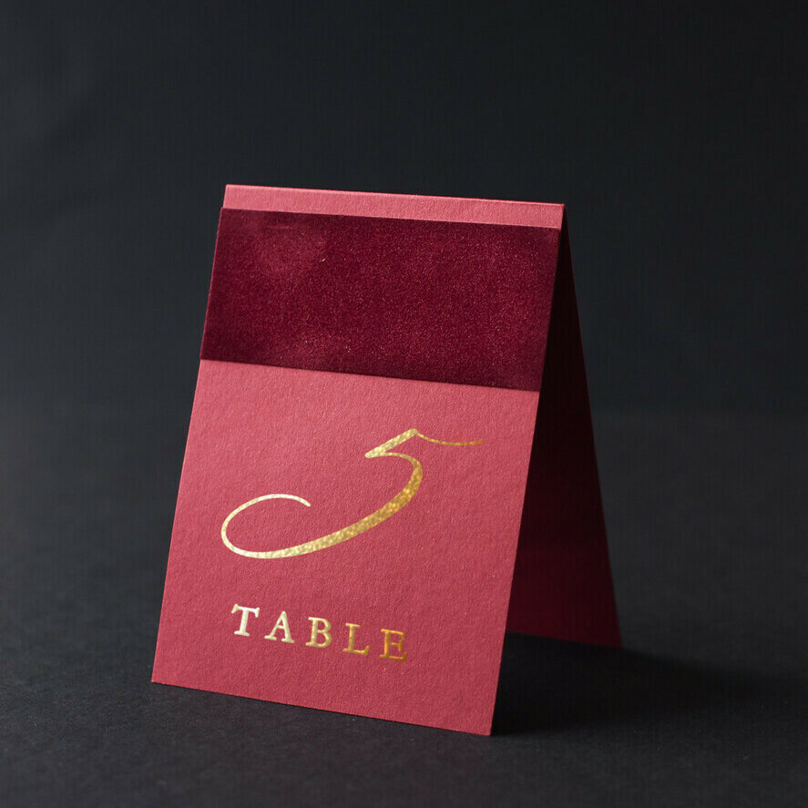 Elegant Burgundy Wedding Table Numbers, Glamour Gold Foil Print Table Numbers With Velvet, Luxury Modern Wedding Table Décor, Marsala Velvet Wedding Table Cards