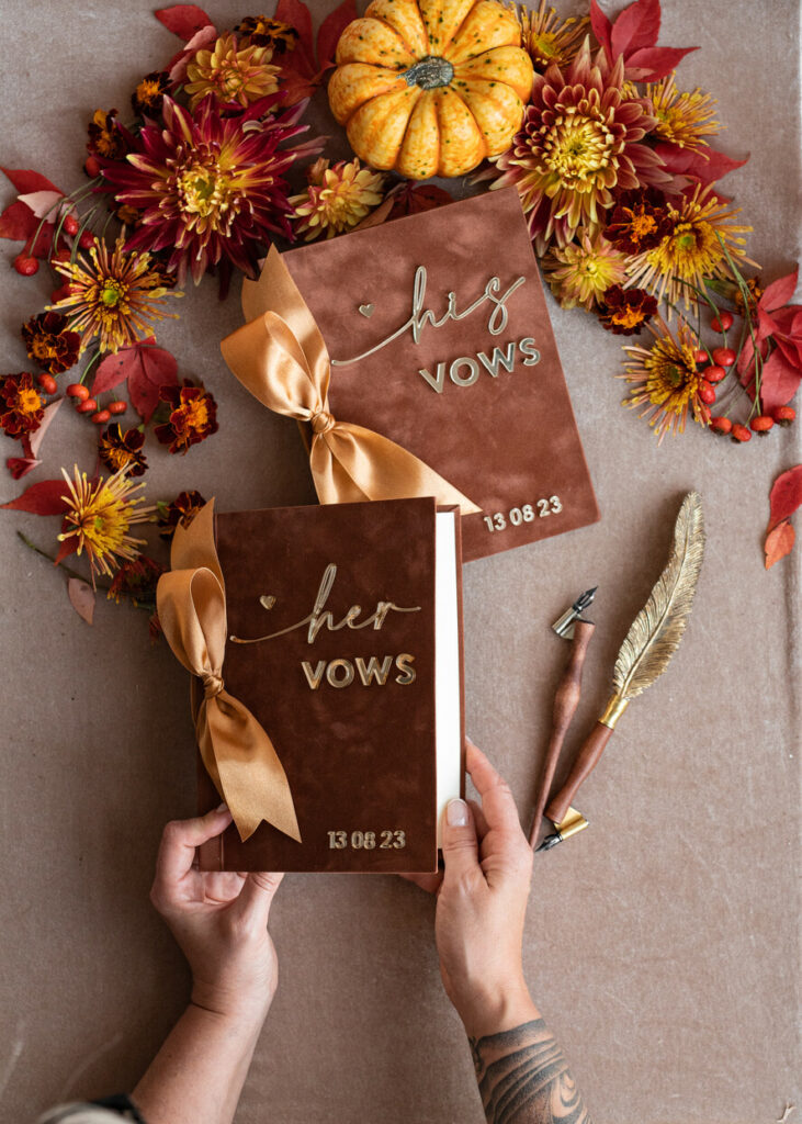 Terracotta Fall Bride and groom vow books, Burnt Orange wedding vow books set of two, Velvet rust personalized vow booklets, Golden Mirror his and her vow books, Acrylic Copper Gold custom wedding vow cases, bridal shower gift