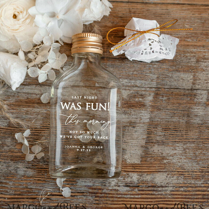 Wedding Favor, Hangover Bottle, Glass Bottle with your Text, Wedding Present