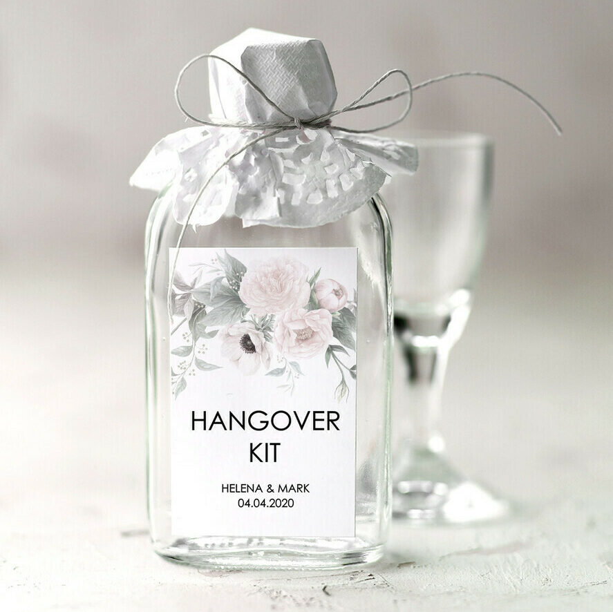 cute wedding favor cards, presonalized hangover kit