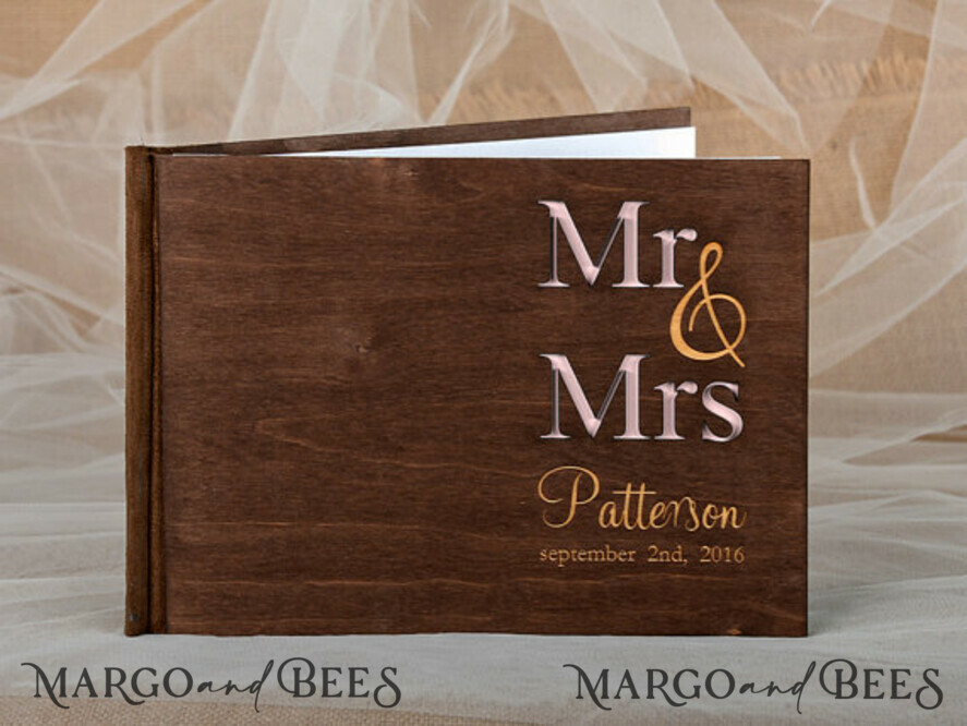 Custom Wedding Guestbook, Wooden Album Boho Photo Booth Engraved Wood Book Boho Instant Photo Book