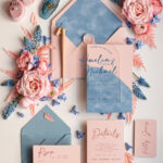 Elegant Arch Acrylic Wedding Invitations with Velvet Pocket | Dusty Blue and Blush Pink Modern Wedding Cards – Plexi Invitation Suite
