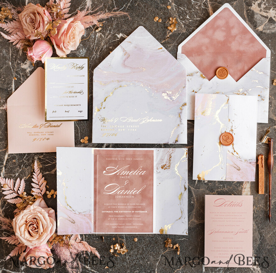 Elevate Your Wedding with Personalized Marble Stationery and Luxury Gold Foil Invitations