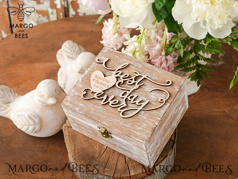 “Personalised Wood Wedding Ring Box: Rustic Charm with Real Flowers in Resin – His and Hers Luxury Wedding Box”