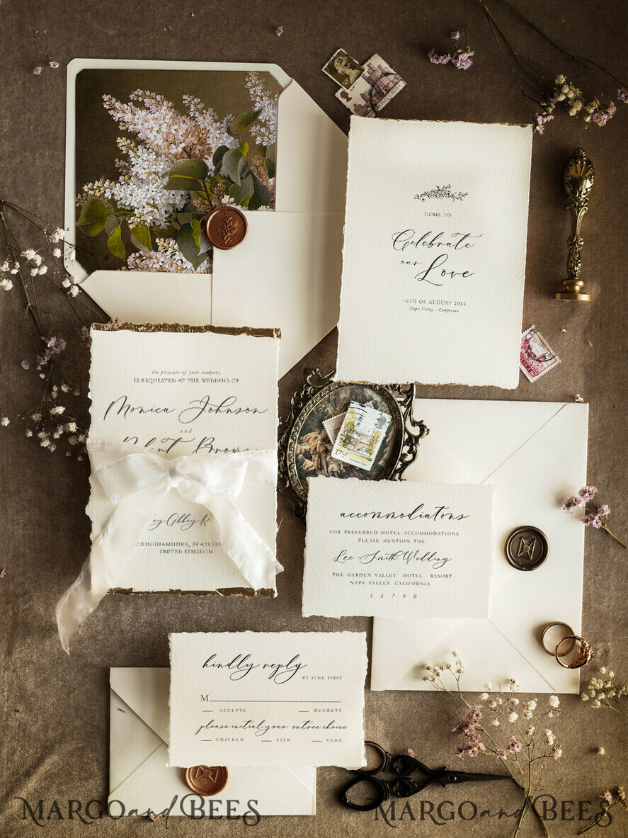 Elevate Your Big Day with Fine Art Ivory Gold Wedding Invitations